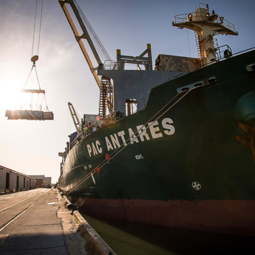 The PAC Antares unloads rubber at the Port of Morehead City.