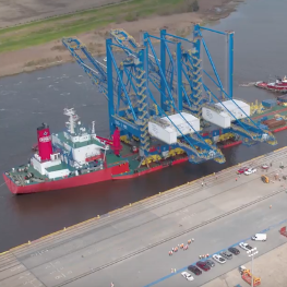 Aerial view of panamax cranes