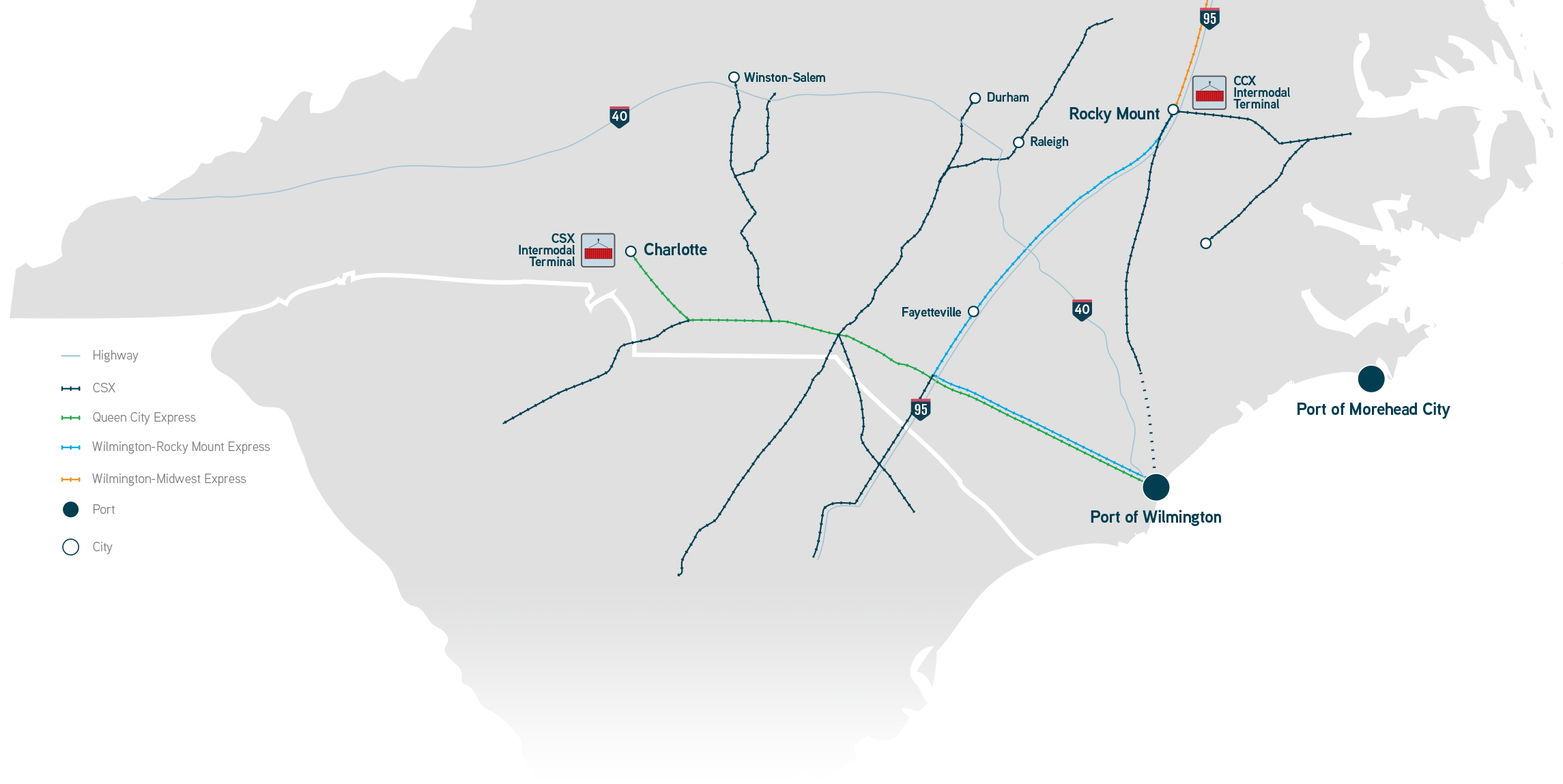 Wilmington Rocky Mount Rail map